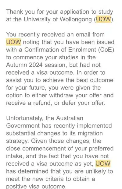 letter by University of Wollongong