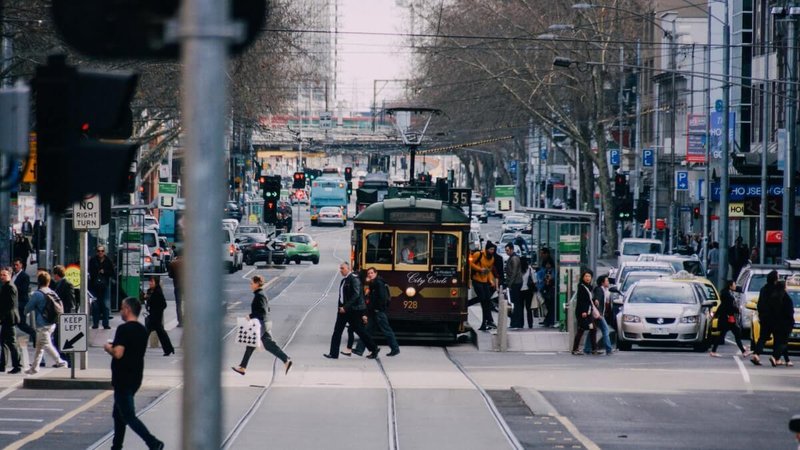people in Flinders Street, Melbourne, Australia