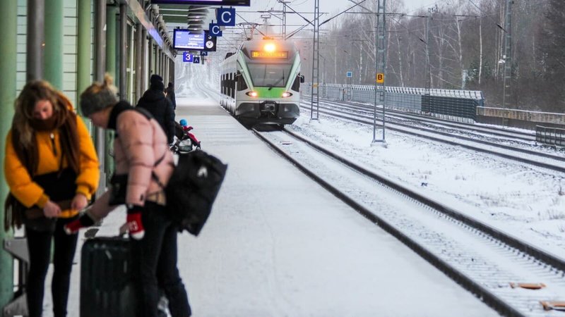 two women near railway station in Finland